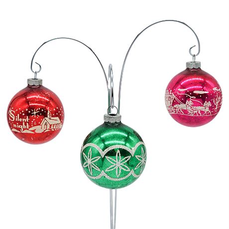 Vintage Shiny Brite "Silent Night" & Other Christmas Bulb Ornaments
