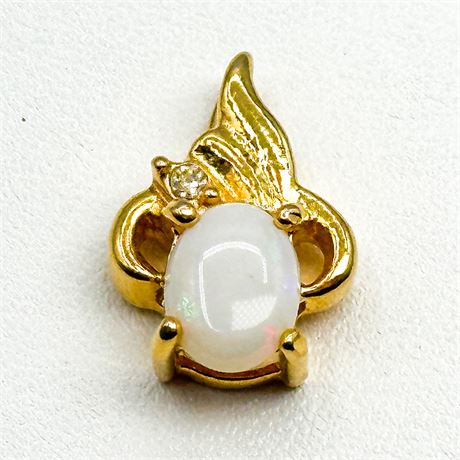 Vintage Gold Tone, Rhinestone & Opal Pendant