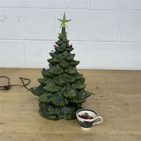Vintage Ceramic Christmas Tree with Ornaments