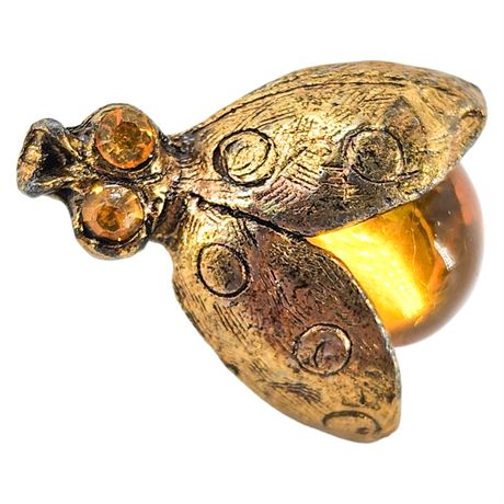 Vintage AJC Yellow Jelly Belly Insect Lapel Pin w/ Rhinestone Eyes