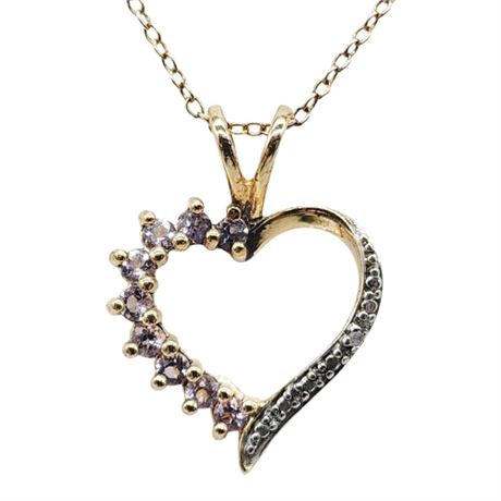 Signed ROSS SIMONS Gold Over Sterling Silver Iolite & Diamond Pendant Necklace