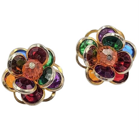Rainbow Bead Cluster Flower Stud Earrings