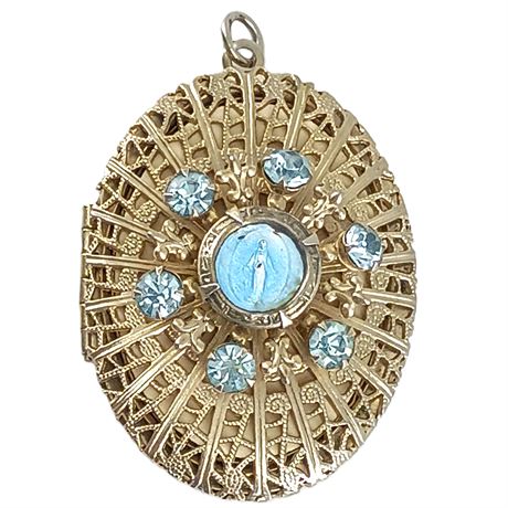 Vintage Religious Locket Pendant – Sacred Heart & Virgin Mary