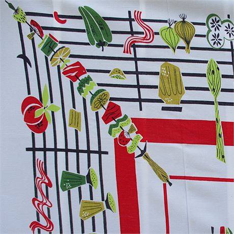 Vintage 1950's Tablecloth ~Barbeque Shish Kabobs! ~ by Marlene Linens