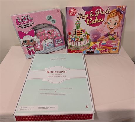 LOL glow in dark scrapbook, Pop and push cakes, American Girl Doll Pizza Baking