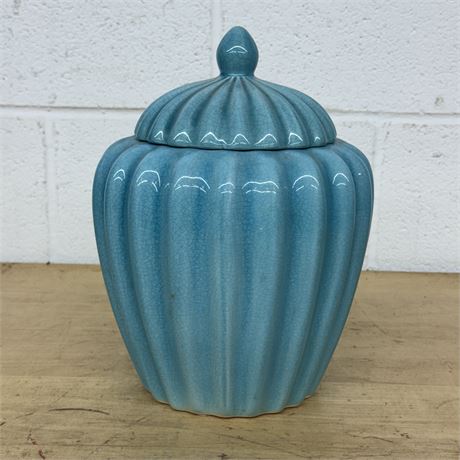 Turquoise Fluted Ceramic Ginger Jar / Cookie Jar