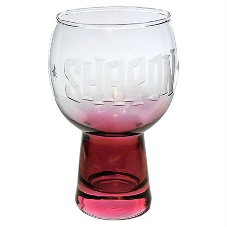 Mid-Century Ruby Luster Fade Beer Cocktail Goblet Engraved SHARON Starbursts