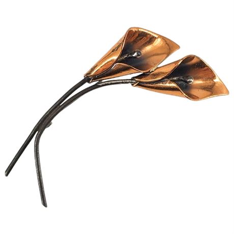 Vintage Stuart Nye Copper Calla Lilies Brooch