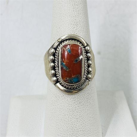 12.8g Sterling Red Turquoise Ring Size 7