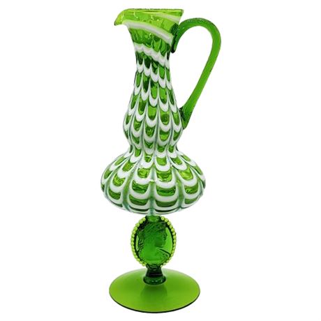 Vintage Italian Empoli Glass 15" Draped Cameo Medallion Pitcher