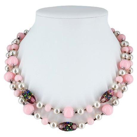 Vintage Japan 2-Strand Pink Beaded Necklace