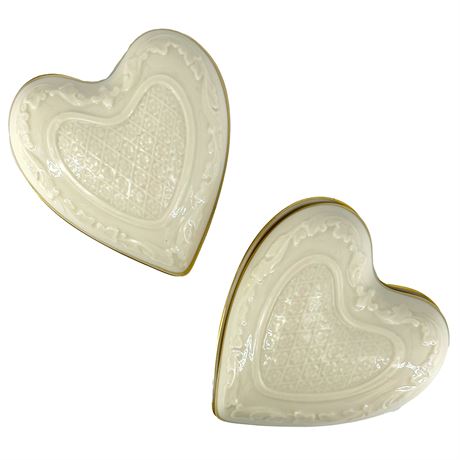 Lot of Two Vintage Lenox Heart-Shaped Porcelain Boxes