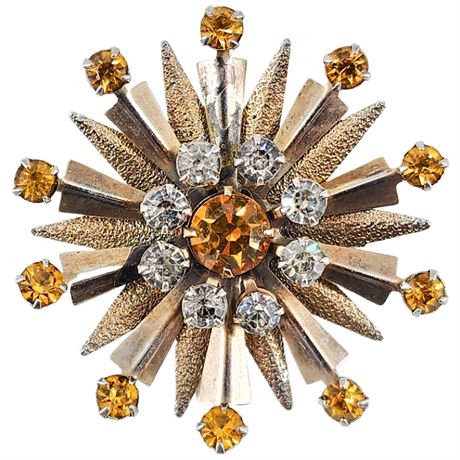 Vintage Atomic Sunburst Rhinestone Brooch