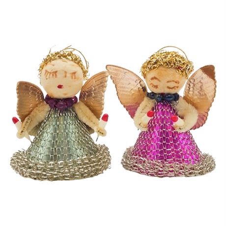 Vintage Spun Cotton Cardboard Angel Ornaments