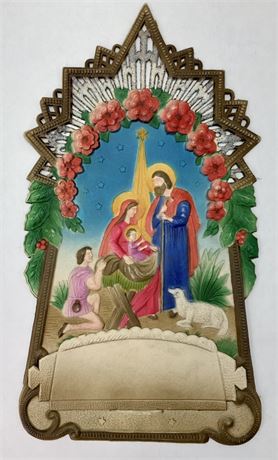 Vintage Western German Embossed Pulp Paper Glitter Nativity Holiday Card Holder