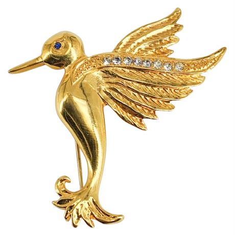 Vintage LCI Hummingbird Brooch w/ Rhinestone Accents