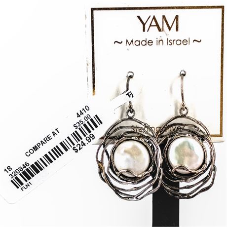 YAM Sterling Silver & Mother of Pearl Dangle Earrings – Made in Israel