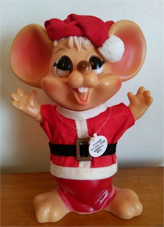 Adorable Vintage Mouse SANTA CLAUS Bank Niagara Plastics Erie PA, Kingwood WV 9"