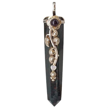 Vintage 800 Silver Bloodstone Crystal Point Pendant