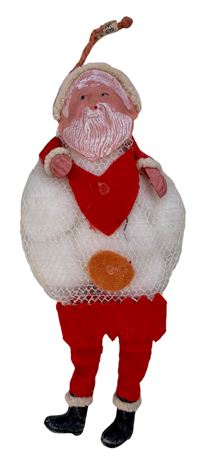Vintage Santa Claus Bisque, Felt, Celluloid & Net Candy Container Ornament