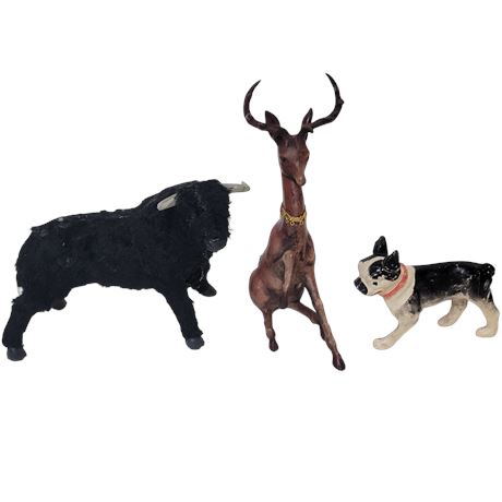 Vintage Marin Bull / Sitting Deer / Boston Terrier Figures