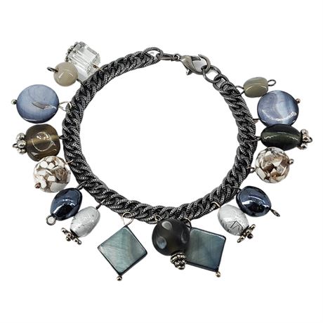Vintage Gunmetal Tone Mixed Material Beaded Bracelet, Flawed