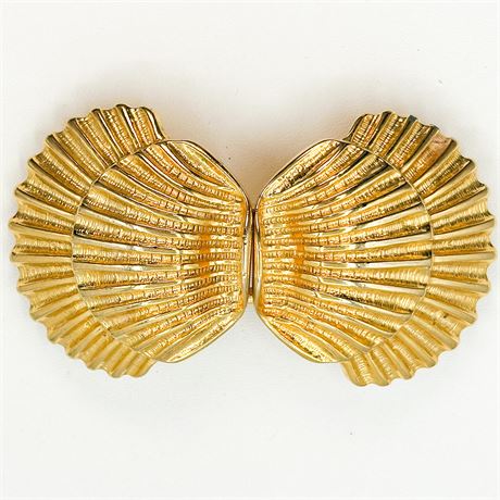 Vintage Douglas Paquette Gold Tone Double Seashell Belt Buckle
