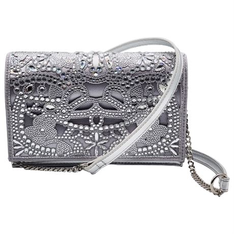Betsey Johnson Cut Out Sparkler Convertible Clutch/Crossbody in Silver