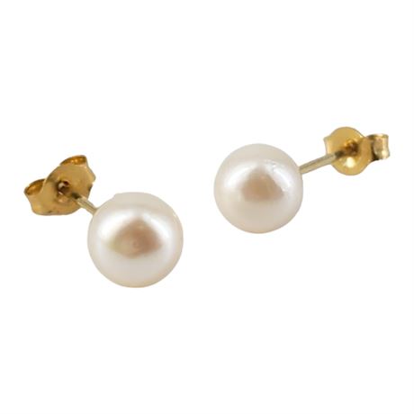 14K Gold Genuine Pearl Pierced Stud Earrings