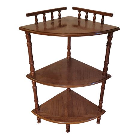Vintage Wooden 3-Tier Spindle Corner Floor Standing Shelf