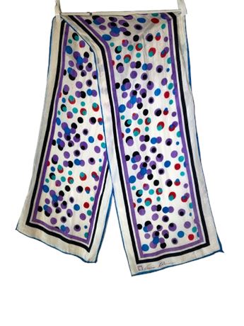 Vtg Anne Klein Silk Polka Dot Scarf