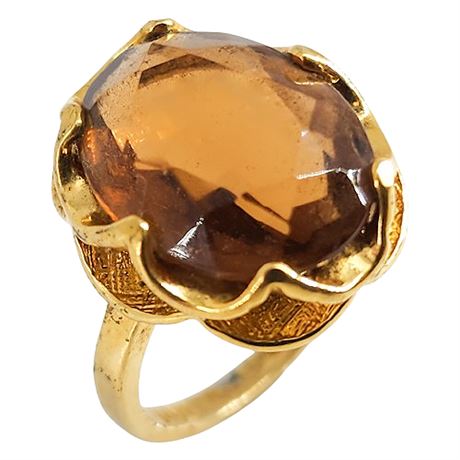 Vintage 14KT HGE Faux Golden Topaz Ring, Sz 7
