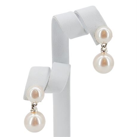 Vtg CAROLEE Faux Pearl Drop Post Back Earrings