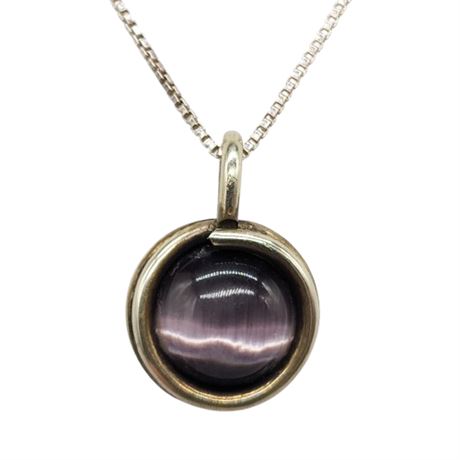 Purple Cat's Eye Pendant on Sterling Silver Chain