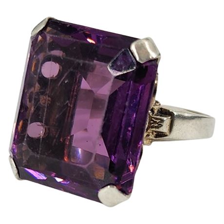 Signed CLARK & COOMBS Sterling Silver Purple Paste Cocktail Ring, Sz 6