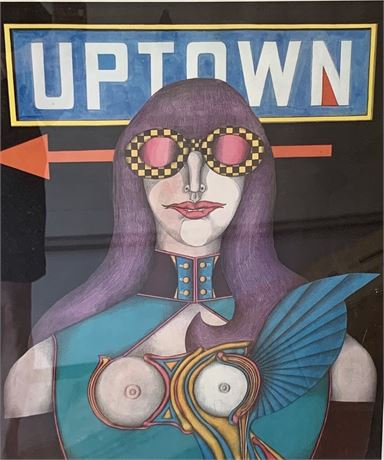 “Uptown” Richard Lindner Pop Art Colored 32” Serigraph from “Fun City”