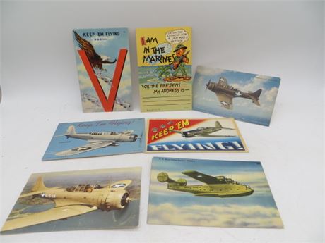 7 VINTAGE NAVY & MARINES POSTCARDS