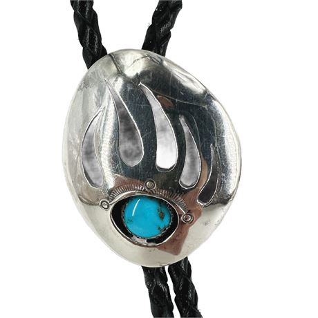 Vintage Sterling Silver Bear Claw w Turquoise Bolo Tie