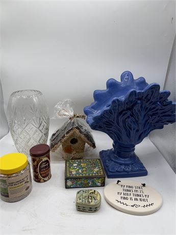 Abigail Italian Pottery Vase, Bird Seed, Nut Tin (Joke), Sign & Trinket Box