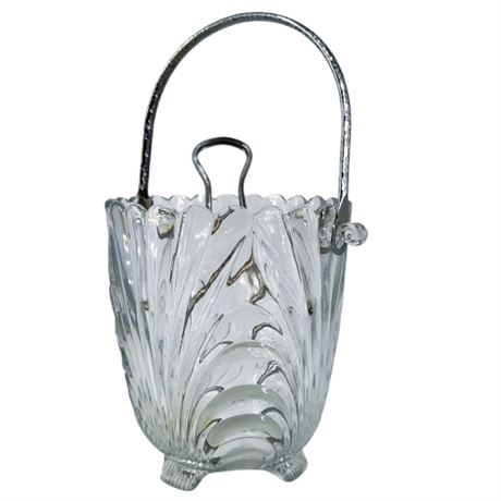 Vintage Cambridge Clear Glass Caprice Ice Bucket With Tongs