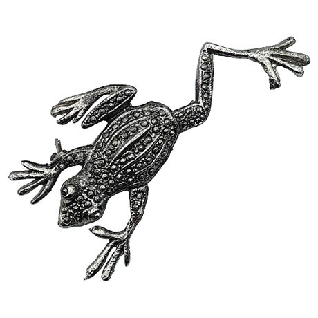 Unsigned Faux Marcasite Frog Brooch