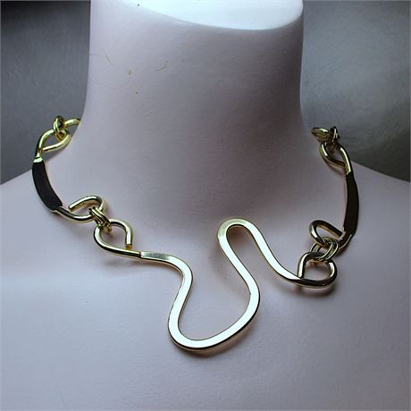 Contemporary SQUIGGLE Gold Tone Statement Necklace