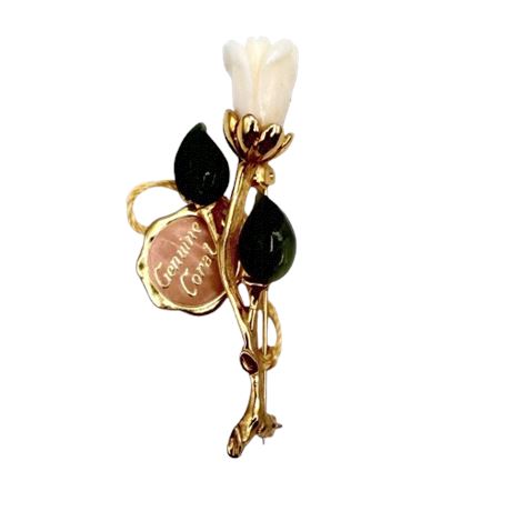 Vintage White Coral & Jade Pin