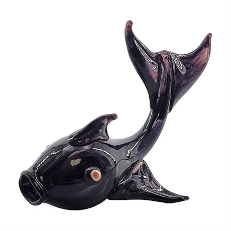 Murano Black Amethyst Art Glass Miniature Fish Figurine