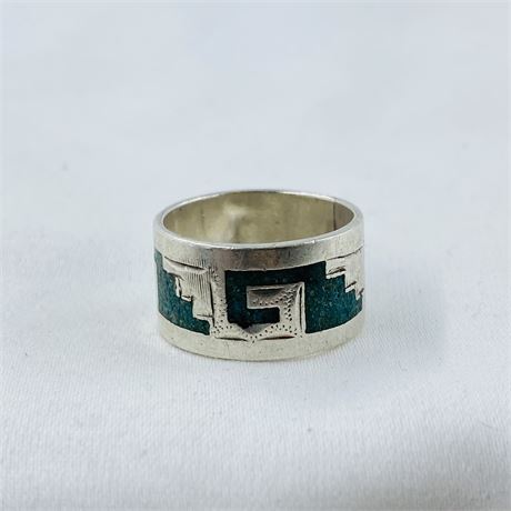 6.5g Vntg Joy-Mex Aztec Sterling Ring Size 9