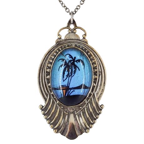 Vintage Art Nouveau Butterfly Wing Pendant Necklace