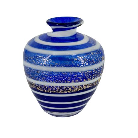 Small Murano Blue Swirl Art Glass Bud Vase