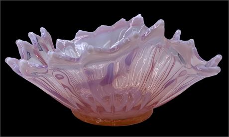 Large 13 1/2” Mid Century Fostoria Heirloom Pink Opalescent Asymmetrical Bowl