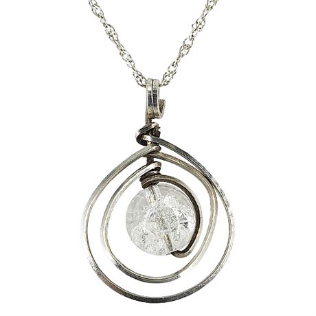 Artisan Made Sterling Silver Wire Wrapped Crackle Quartz Pendant Necklace