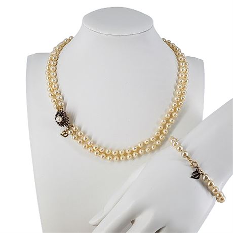 Vintage Danecraft Faux Pearl Necklace & Bracelet Set